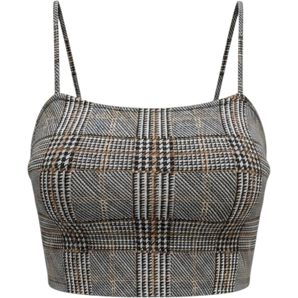 Shosho Gray Plaid Cropped Crop Top Sleeveless‎ Square Neck Spaghetti Strap L